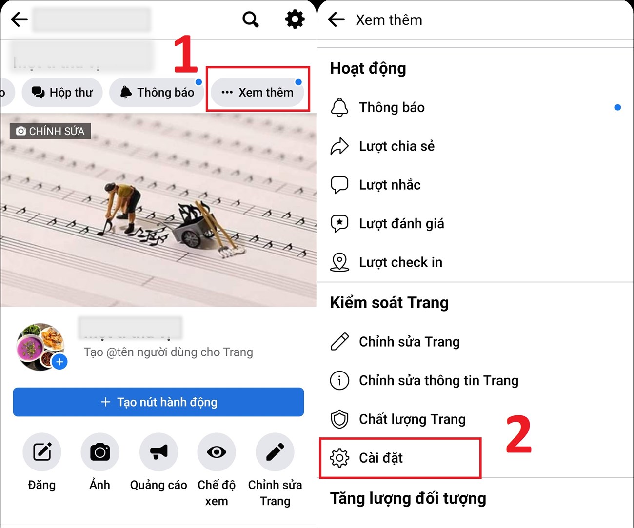 Bước 2: Trong giao diện của trang, bạn cần nhấn tiếp Xem thêm > Chọn cài đặt