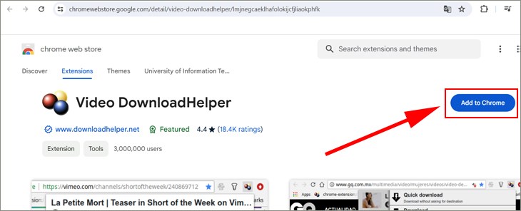 Mở trình duyệt Chrome và thêm tiện ích Video DownloadHelper