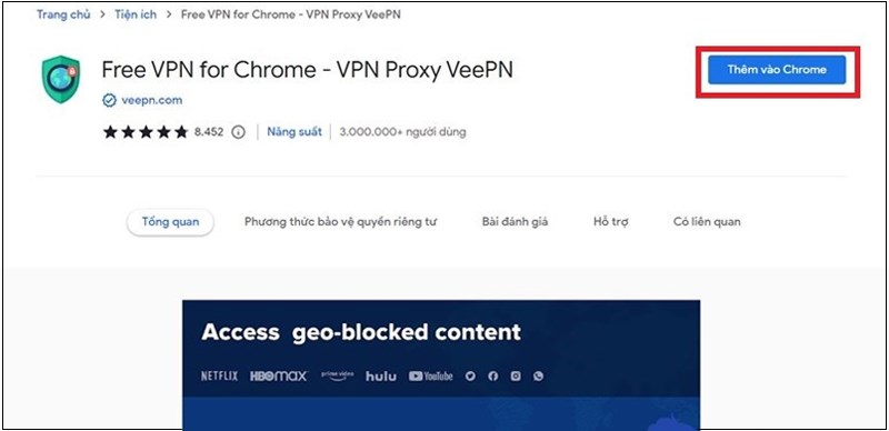 Thêm tiện ích VPN Proxy VeePN để chuyển mã IP