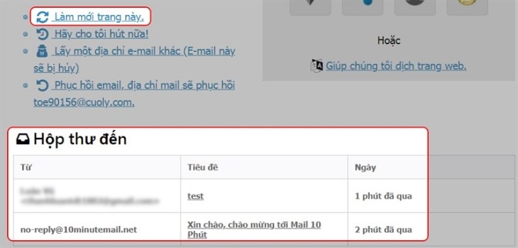 Bạn có thể xem các Email gửi đến tại hộp thư đến