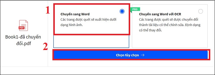 Chọn chuyển sang file Word > Chọn tùy chọn.