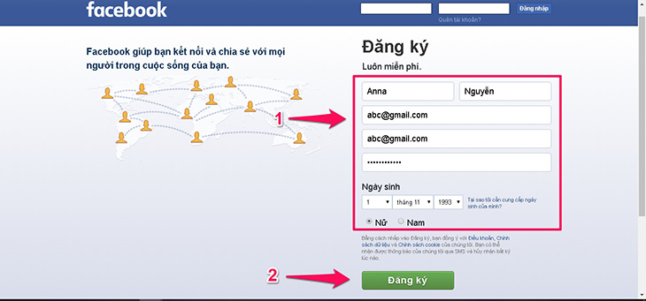 Nhập thông tin cá nhân và chọn đăng ký