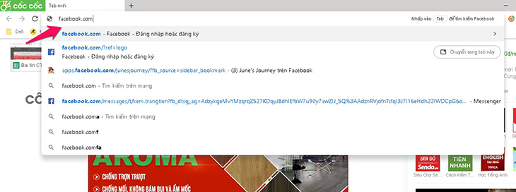 Truy cập website của Facebook trên máy tính