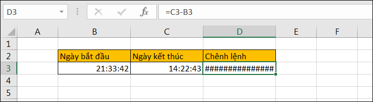 Excel hiển thị kết quả âm khi tính toán chênh lệch thời gian