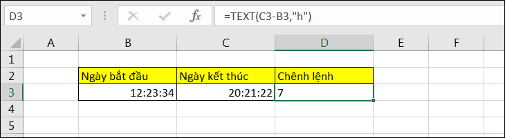 Tính chênh lệch giờ giữa hai thời gian dùng hàm TEXT