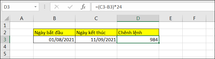 Công thức tính giờ giữa hai ngày