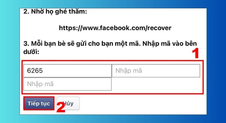 Khi điền đủ 3 ô, bạn chọn Tiếp tục