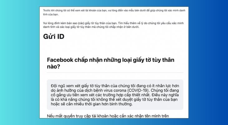 Bạn có thể đọc những điều khoản để Facebook dựa vào để xét duyệt danh tính của mình