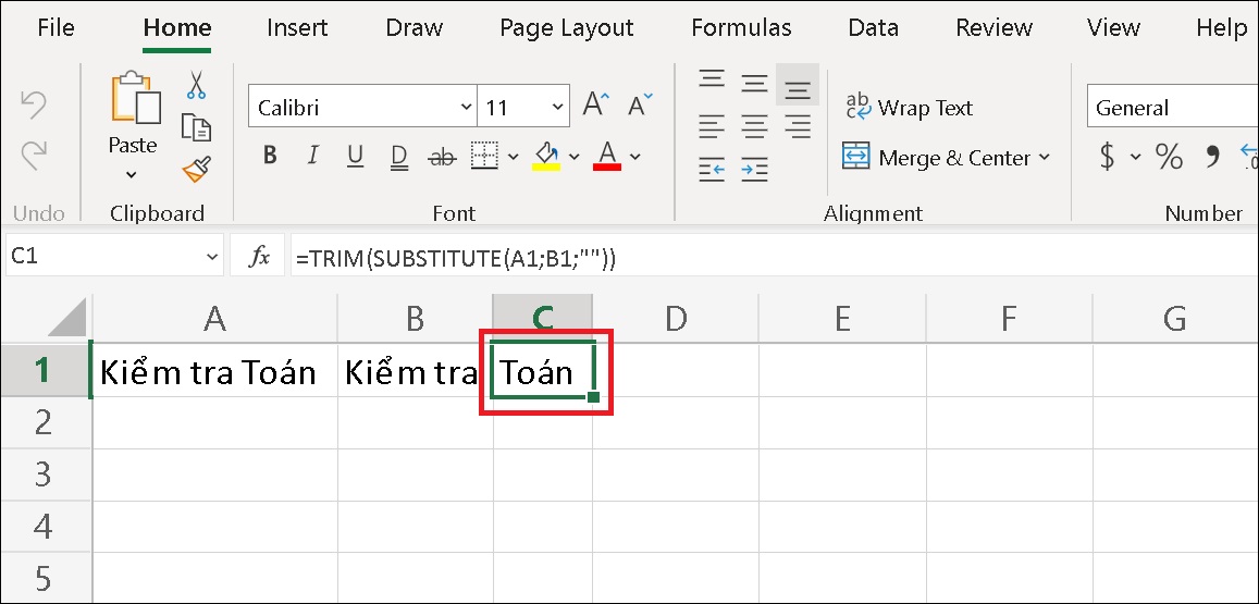 Bạn sẽ nhận được kết quả trừ ký tự của ô B1 khỏi kí tự của ô A1.