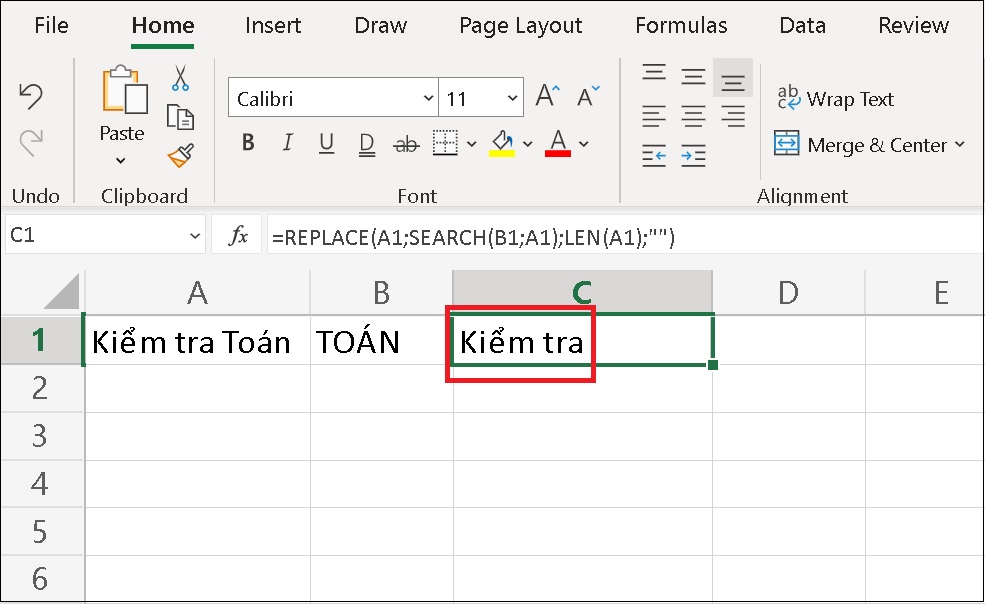 Bạn sẽ nhận được kết quả trừ ký tự của ô B1 khỏi kí tự của ô A1.