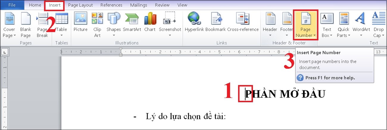 Bạn chọn mục Insert > Page Number