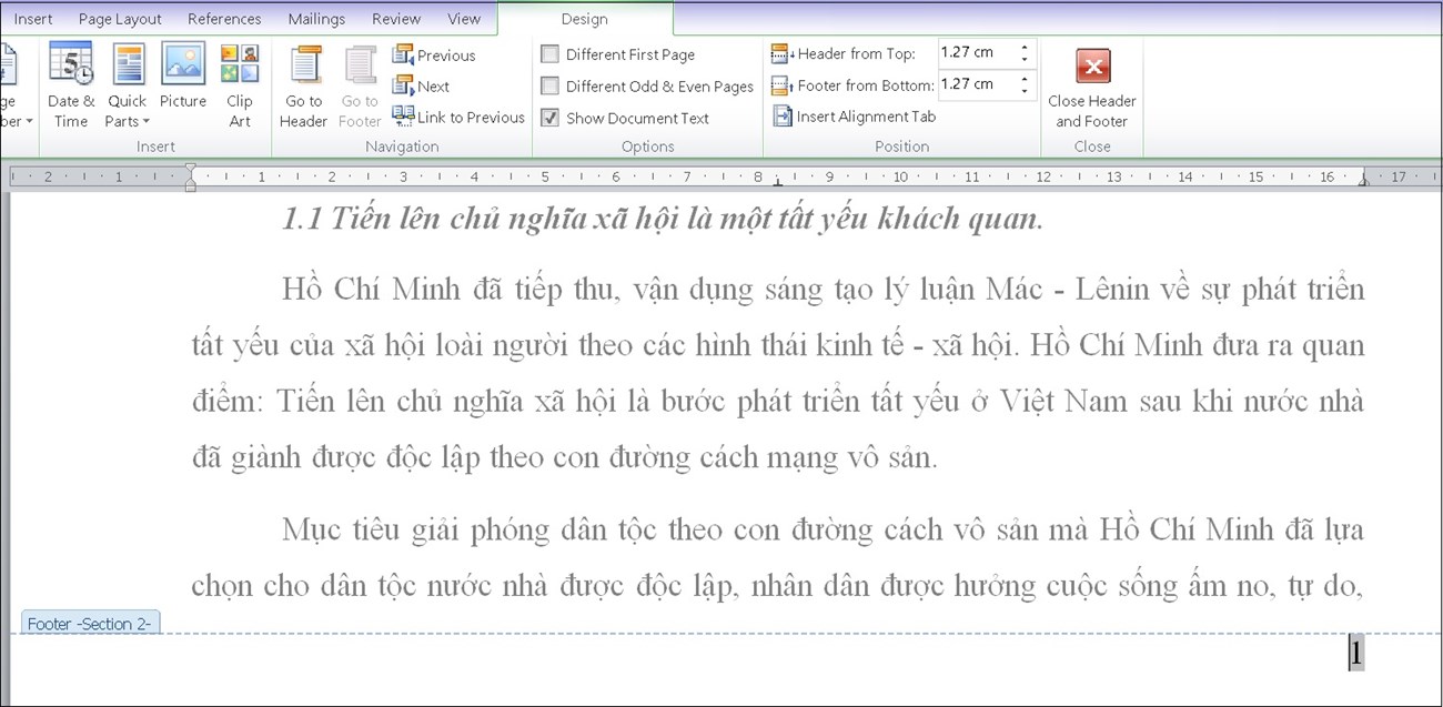 Trong phần Design> mục Link to Previous để tiến hành xóa liên kết