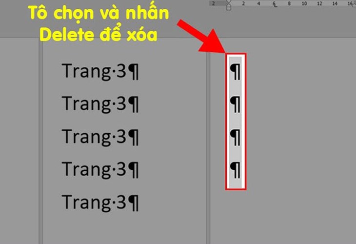 Bạn chọn các ký tự ¶ và nhấn Delete